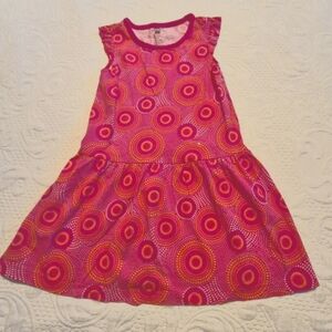Tea Collection girls size 4 pink yellow circles ruffle cap sleeve dress EUC